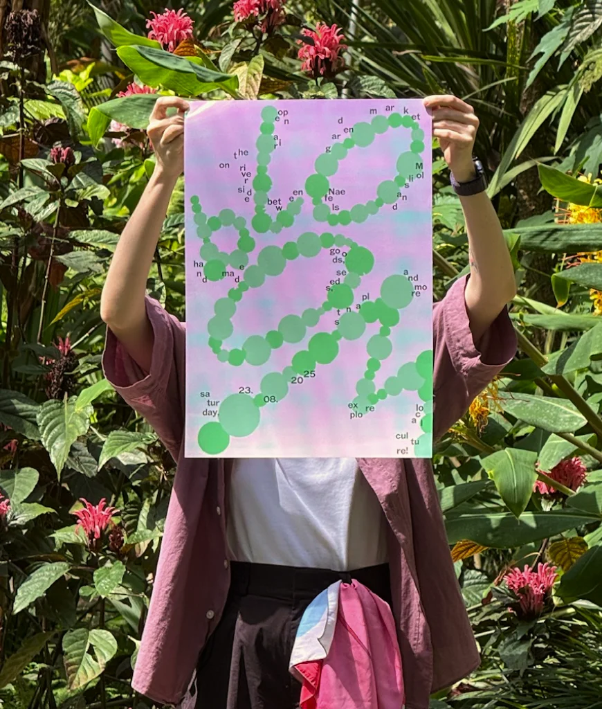 Purple and green Bloom poster among plants
